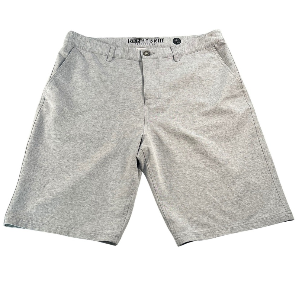 BKE Hybrid Standard Fit Mens Grey Heathered Stretch Walk Shorts Size 36